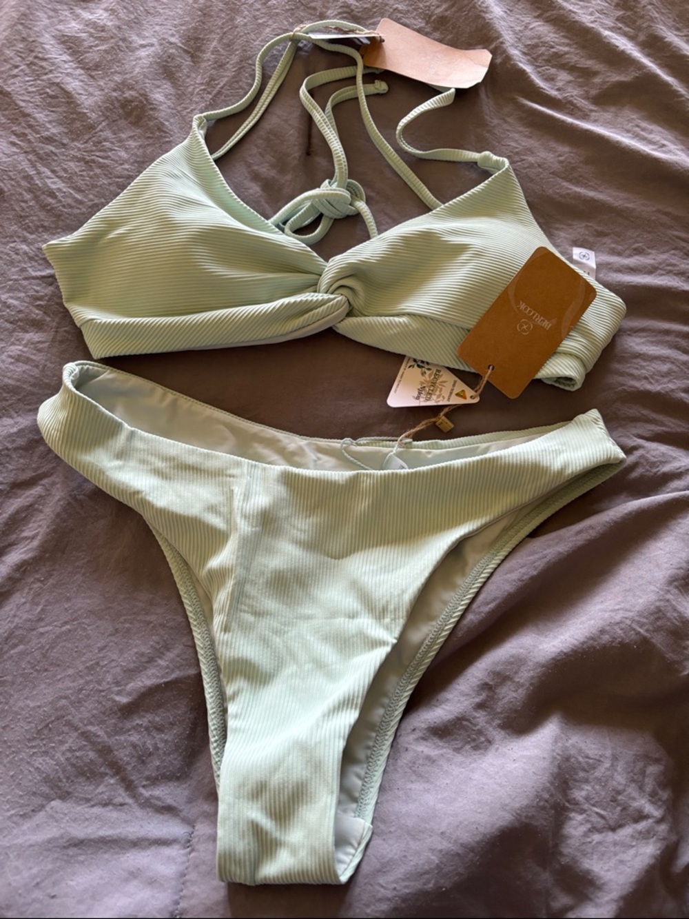 NWT BERLOOK Seafolly Light Sage Ribbed Twist-Front Bikini